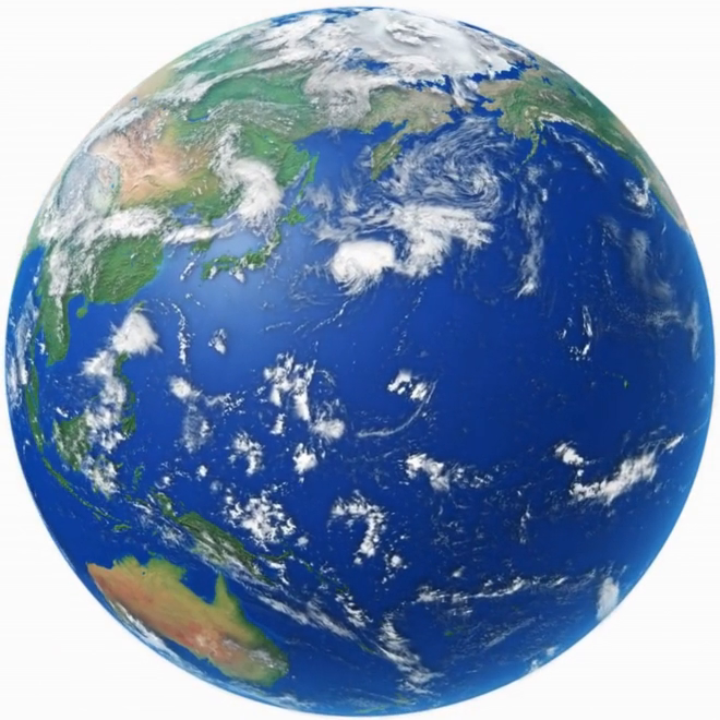 A globe showing continents and oceans; the adjacent text describes a rotation scenario.